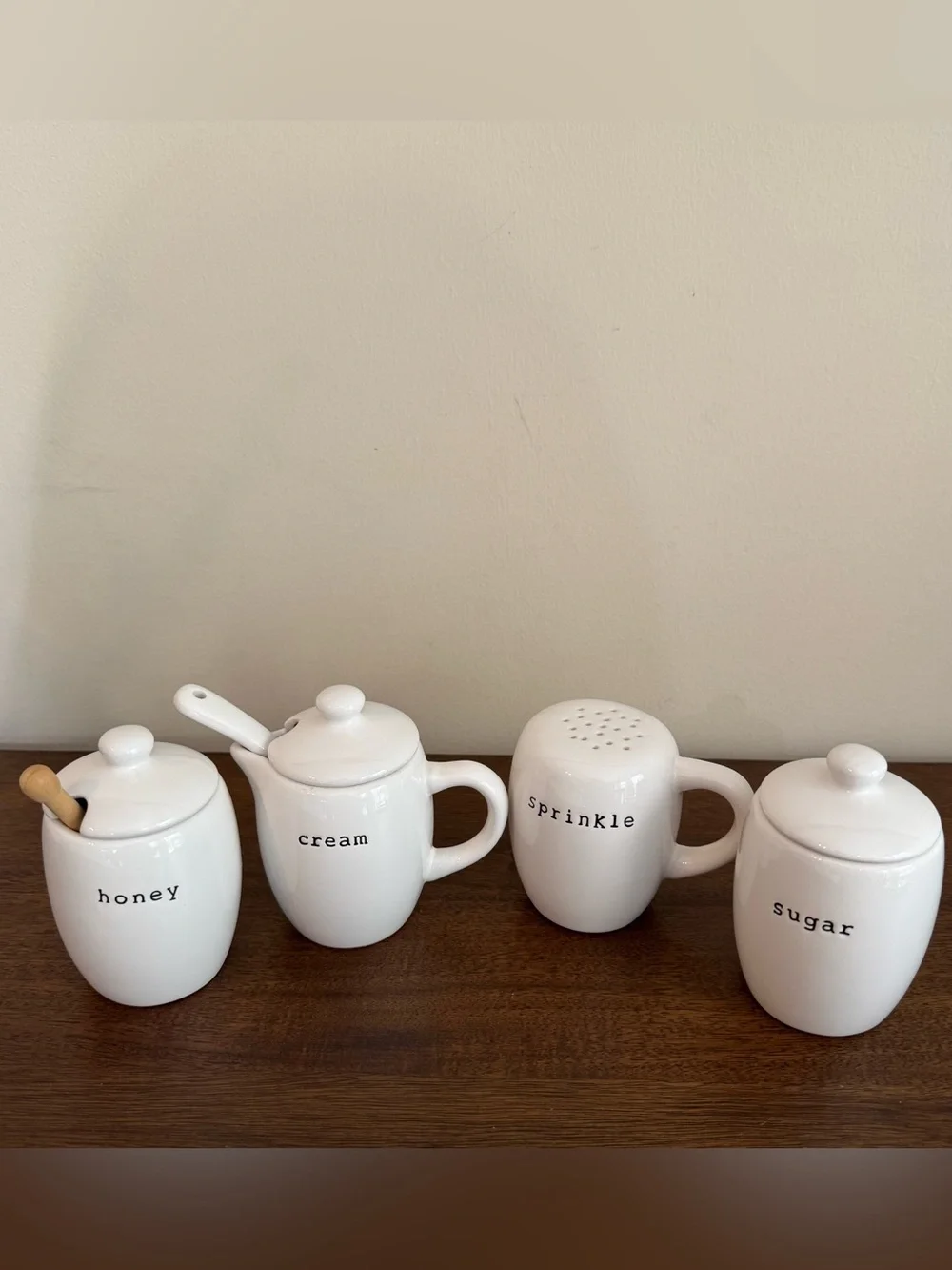 Pottery Barn Coffee House Set White Ceramic Sugar Honey Creamer Sprinkles